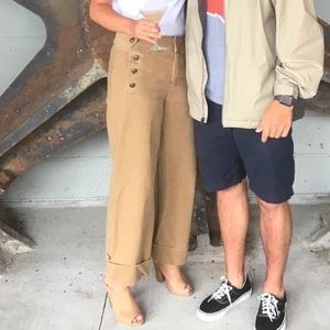 Tan corduroy cropped flare pants